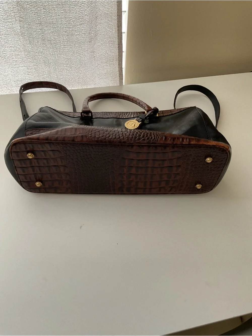 Brahmine leather satchel and brown Croc Embossed leather handbag Repair